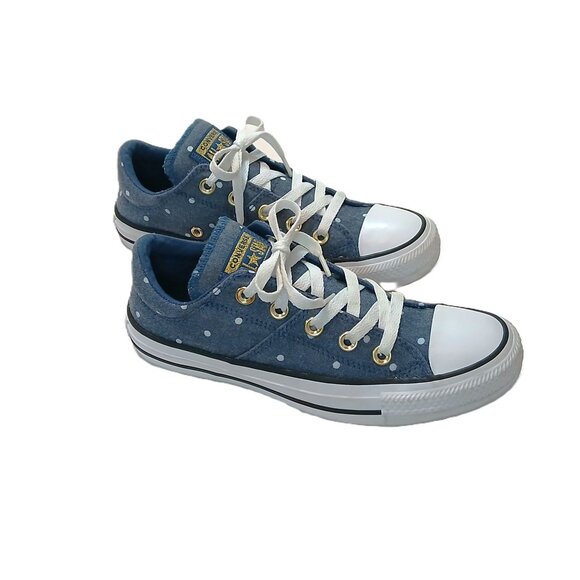 Women's Converse Madison Ox 6 Denim Blue Padded Collar Polka Dot Chuck Shoes - Picture 3 of 14